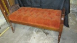 Antique Wood Bench With Velvet Cushion - BM