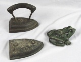 Antique Cast Iron Hand Irons & A Frog - SC