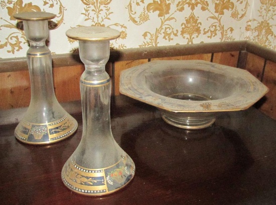 Glass Candle Stick Holders With Decorative Bowl