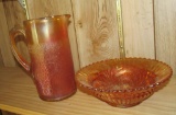Carnival Glass Pitcher & Bowl