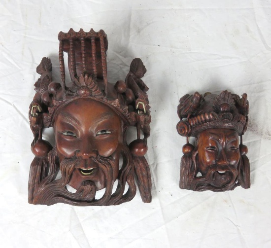 (2) Carved Oriental Wood Heads - DR