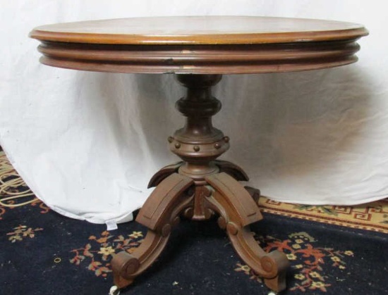 Antique Ornate Round Wood Table - LR