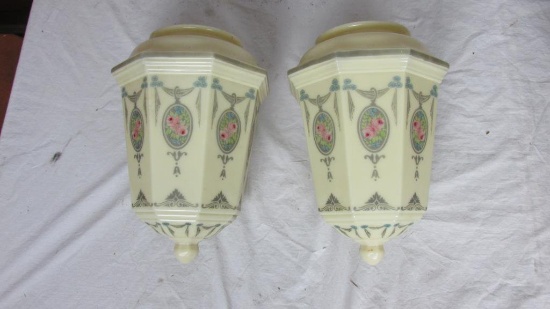Pair Of Hand Painted Large Glass Light Shades - BR1