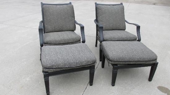 (2) Large Outdoor Patio Chairs With Ottomans - G2