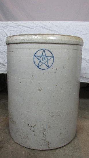 Large 15-Gallon Blue Star Stoneware Crock - BM