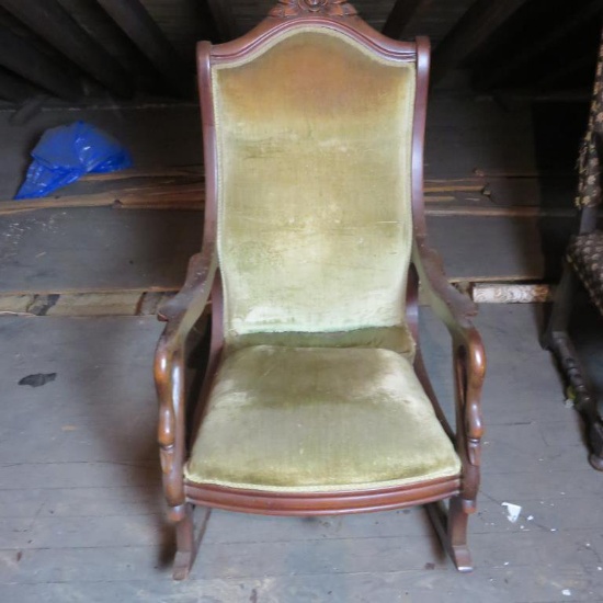 Antique Upholstered Gooseneck Rocking Chair - A3
