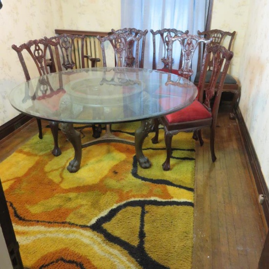Glass Top Dining Table, (8) Chairs, & Area Rug - O
