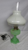 Green Glass With White Shade Electric Lamp - BR2