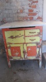 Enameled Porcelain Top Distressed Wood Cabinet - G