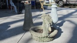 Concrete Basket Planter & (2) Bird Bath Bases - Y