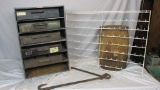 Metal Shelf With Drawers, White Rack With Hooks, Wood Barrel, & Heavy Metal Hooks - R2