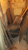 Scrap Wood, Cast Metal Grate,  (3) Cast Iron Kettles, & Wood Window - BMC-2