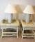 Pair Of White Wicker Tables & Ceramic Lamps - BM