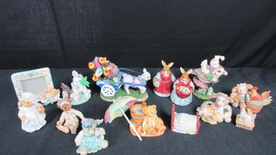 (15) Bunnies, Chicken, Rooster, Bear, Cow, & Pig Figurines - DR