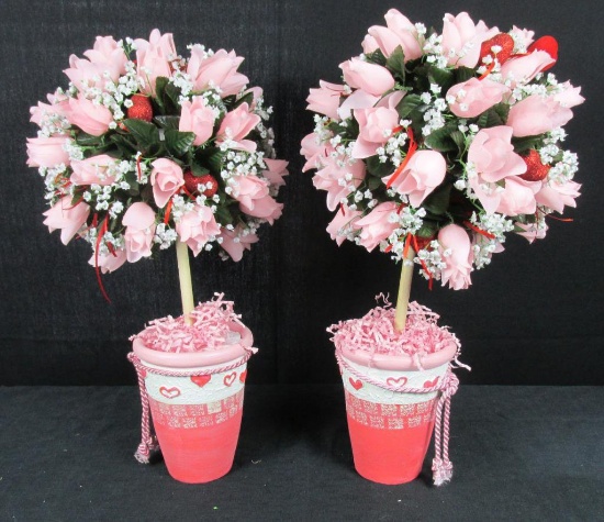 Pair Of Heart Vase Pink Topiaries - DR