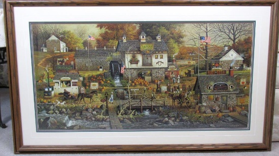 Large Wood Framed Charles Wysocki "Olde Bucks Country" Limited Edition - LR