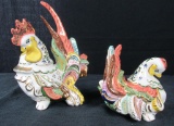 Pair Of Hand Painted Gold Trimmed Rooster & Hen - DR