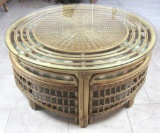 Wicker & Cane Coffee Table With (4) Slide Out Seats - SR