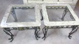 Pair Of Glass & Marble Top End Tables - LR