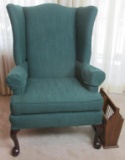 Green Upholstered Wing Back Chair & Magazine Rack - FR