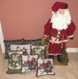 Christmas Stand Up Santa & Decorative Christmas Pillows - FR