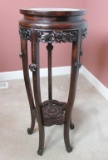 Dark Wood Marble Top Plant Stand - FR