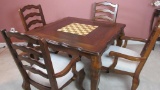 Dark Wood Chess Table With (4) Chairs - FR