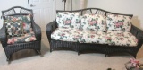 Dark Green Wicker Sofa & Rocking Chair - BM