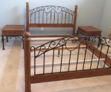 Metal & Knotty Pine Wood Bed & Nightstands - BR2