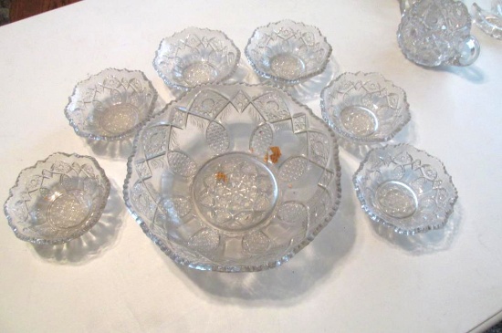 Matching Cut Glass Salad Bowl With Serving Bowls