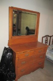 Vintage Wood Dresser With Mirror
