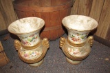 Painted Ceramic Vases & A Basket