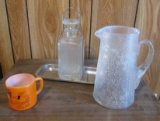 Glass Pitcher With Souvenir Mug & Decanter