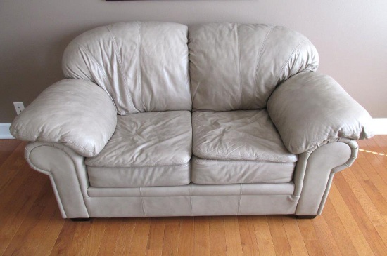 Tan Leather Loveseat