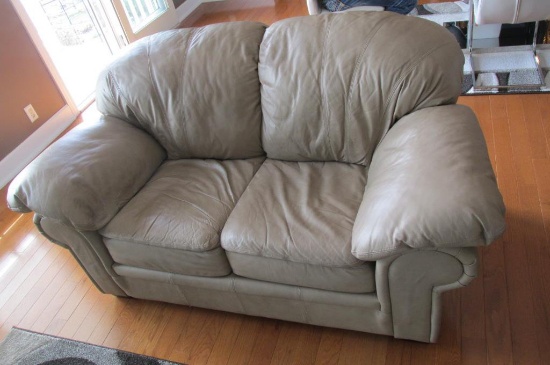 Tan Leather Loveseat