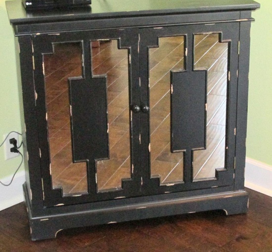 Distressed Mirrored Door Cabinet