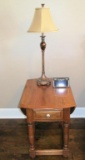 Wood Drop Leaf Nightstand Table, Lamp, & Clock
