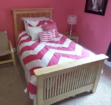 Blonde Wood Twin Bed Frame With Comforter Set