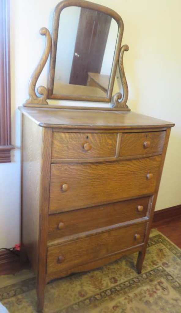 Tiger Oak 5 Drawer Antique Dresser With Mirror Br2 Art