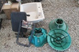 Various Live Christmas Tree Stands, Camp Chairs, & Sink - B