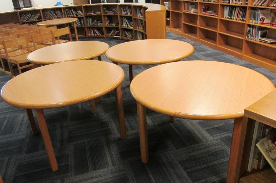 (4) Round Blonde Wood Tables - L