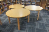 (3) Round Blonde Wood Tables - L