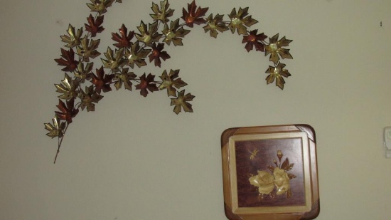 Metal Maple Leaf & Carved Wood Decor  - L