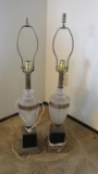 Metal & Glass Base Pair Of Lamps - L