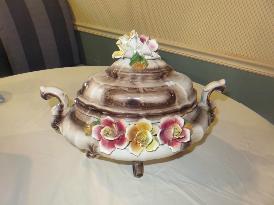 Capodimonte Porcelain Floral Serving Bowl With Handles - FF-3