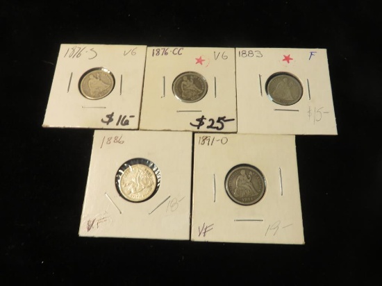(5) Seated Liberty Dimes 1876 - 1891 - S