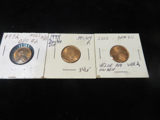 (3) Lincoln Head Cents/Pennies 1972 - 2000 Errors - S