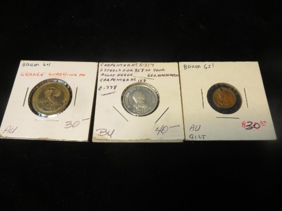 (3) Tokens - George Washington, Carpenter Coins - S