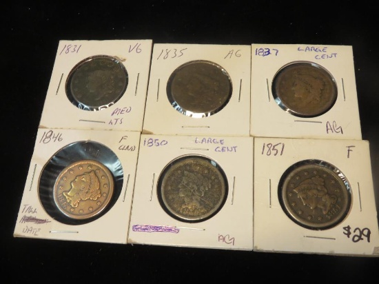 (6) Liberty Head Large Cents 1831 - 1851 - S