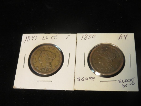 (2) Liberty Head Large Cents 1843 & 1850 - S
